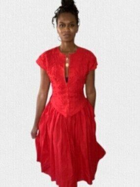 Allegra Red Vintage Midi/Maxi Cap Sleeve Dress